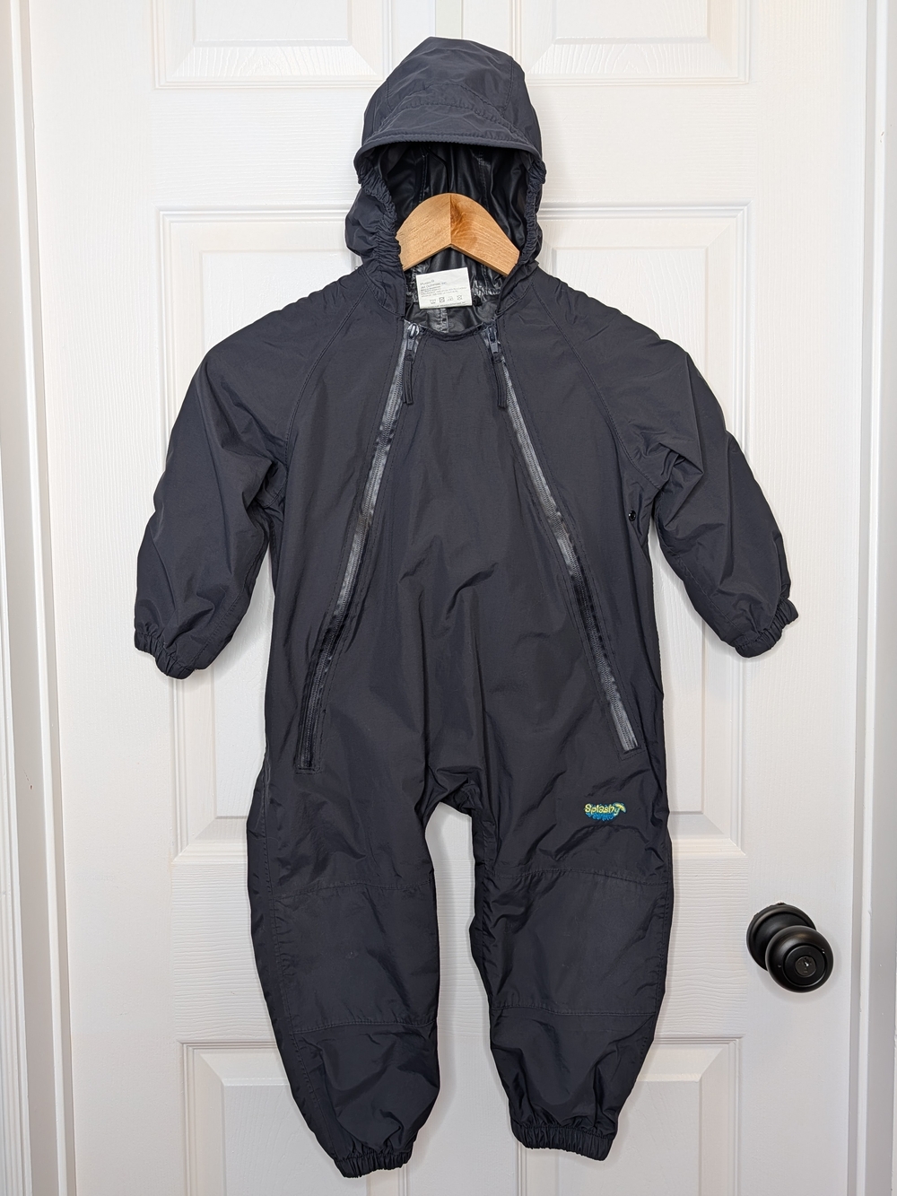 Splashy Toddler Black Waterproof One-Piece Rain Suit Jumpsuit Mud Coveralls Sz 3